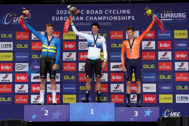 2024 UEC Road European Championships - Limburg - Flanders - Men U23 Individual Time Trial 31,2 km - 11/09/2024 - Jakob Soderqvist (SWE) - Alec Segaert (BEL - Lotto Dstny) - Wessel Mouris (NED) - photo Luca Bettini/SprintCyclingAgency?2024